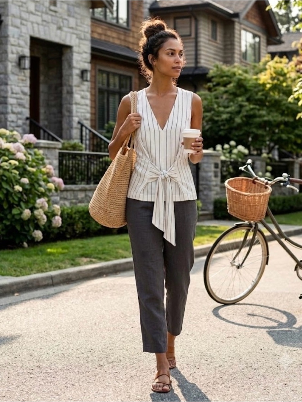 Zara Striped Sash Tie-Front Top NWOT